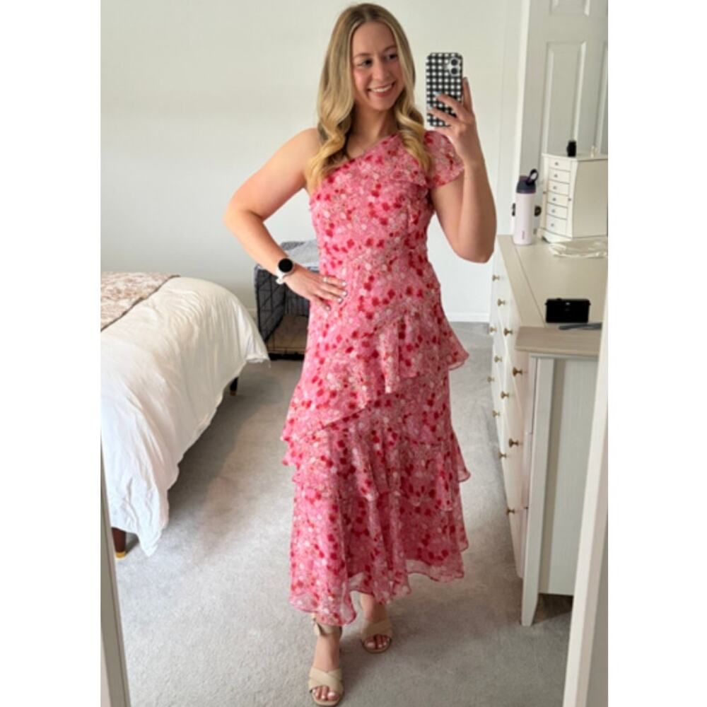 ASTR Victoriana One Shoulder Dress in Pink Size Large